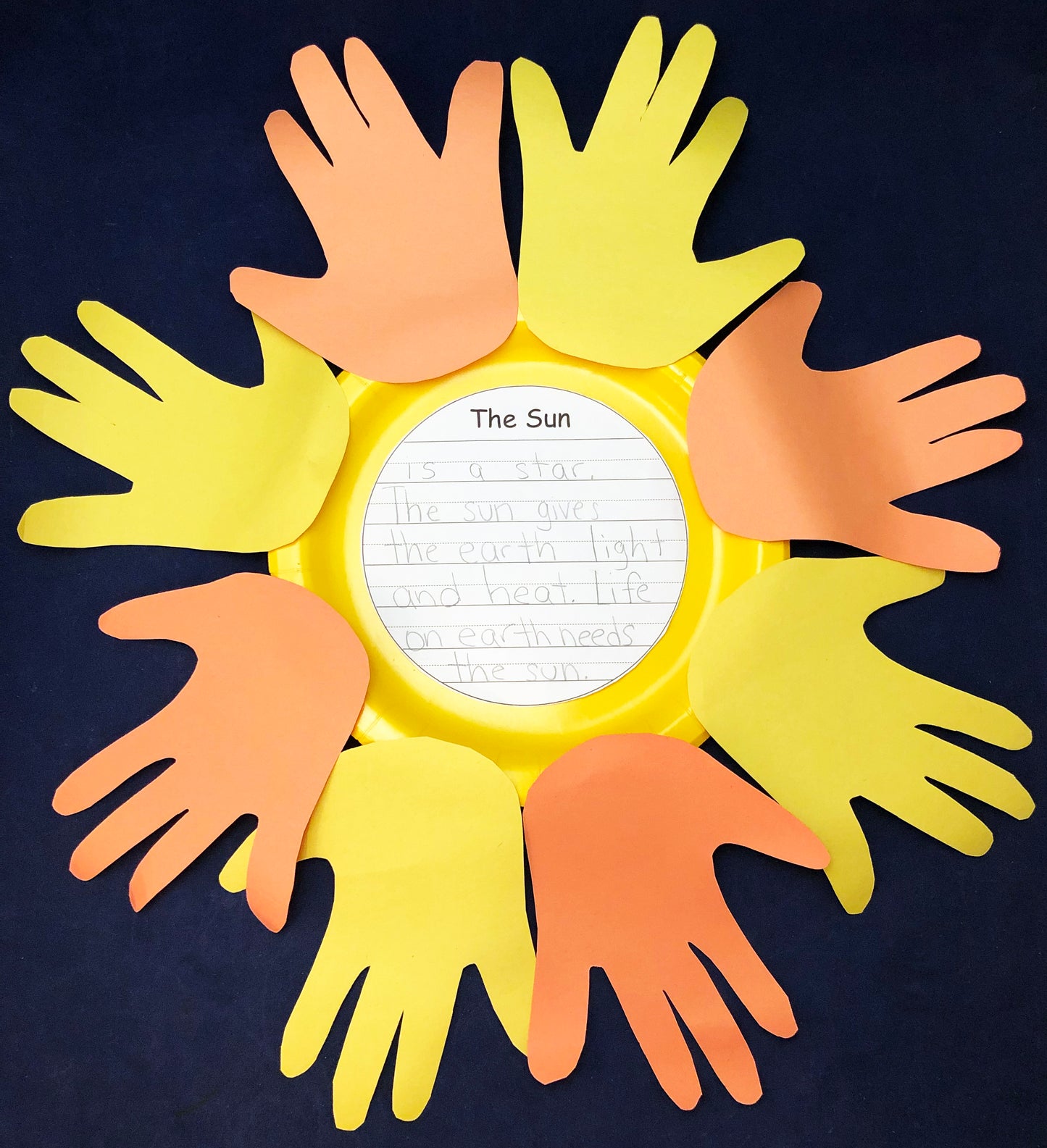 sun craft with hand prints and literacy activity