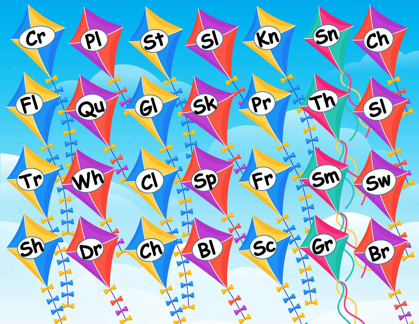 Kite literacy digraphs and blends game