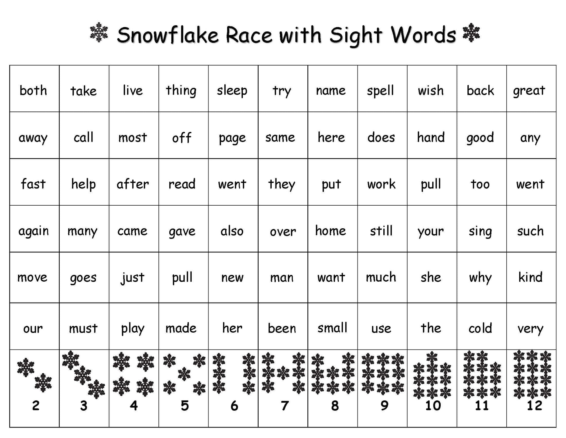 Snowflake Race Math and Literacy Stamper Game
