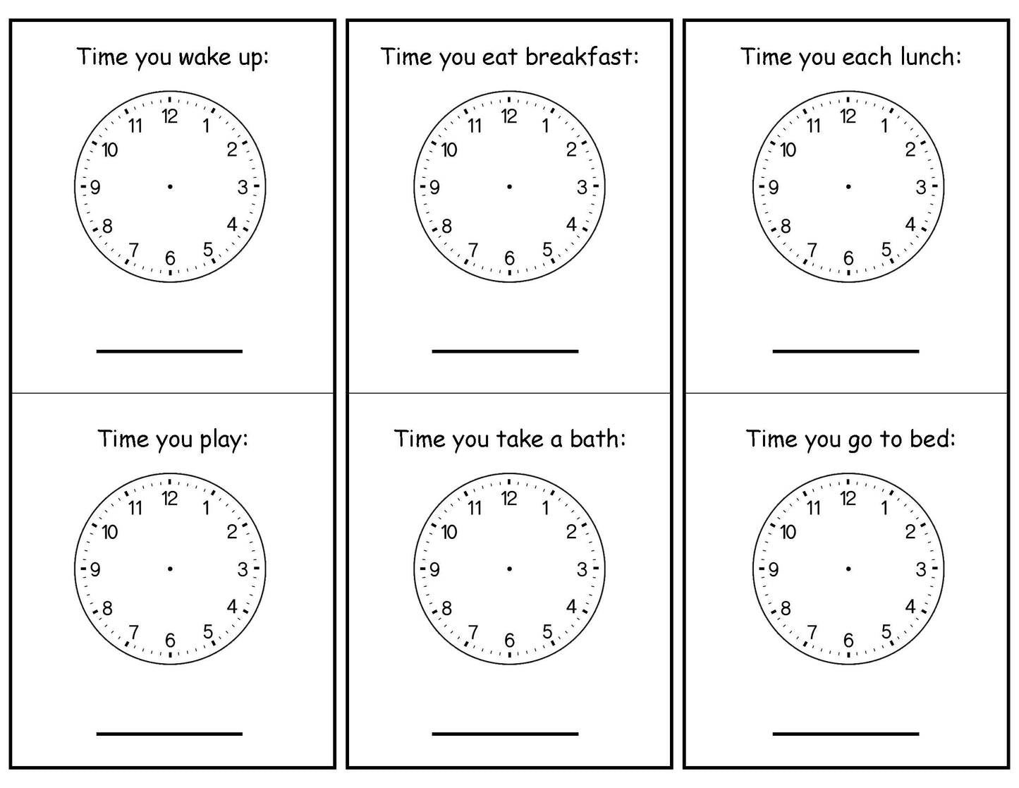 time activity learning about clocks