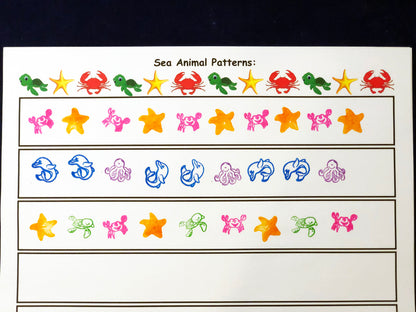 pattern game with stamps sea creatures