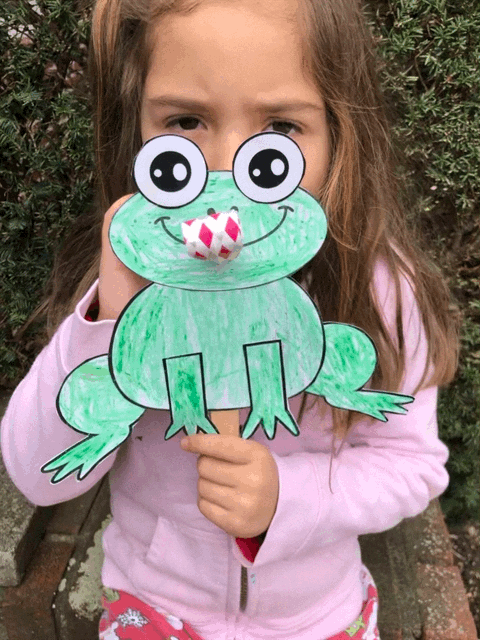 frog puppet with darting tongue kids craft