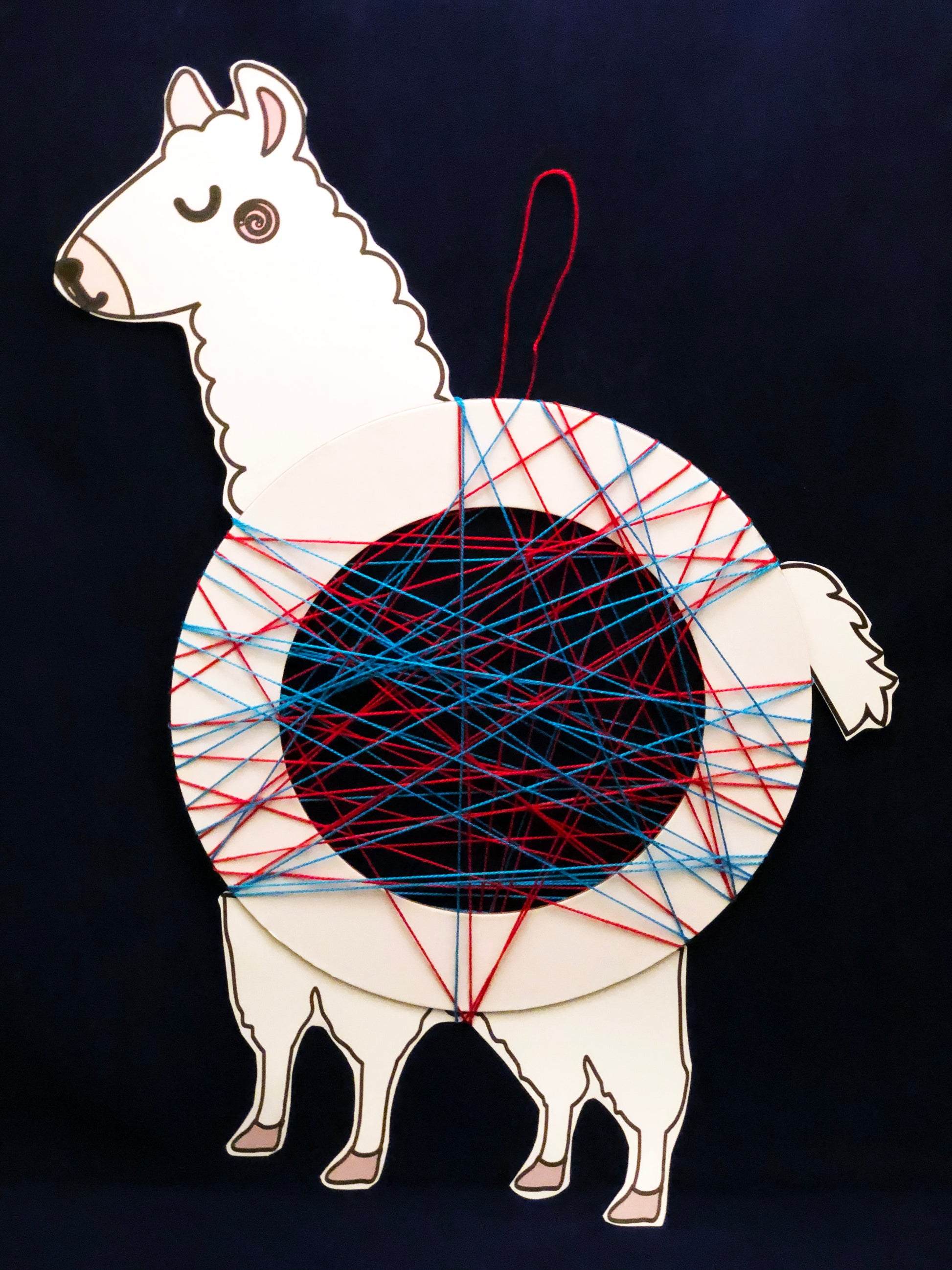 Llama wreath with yarn art project kids