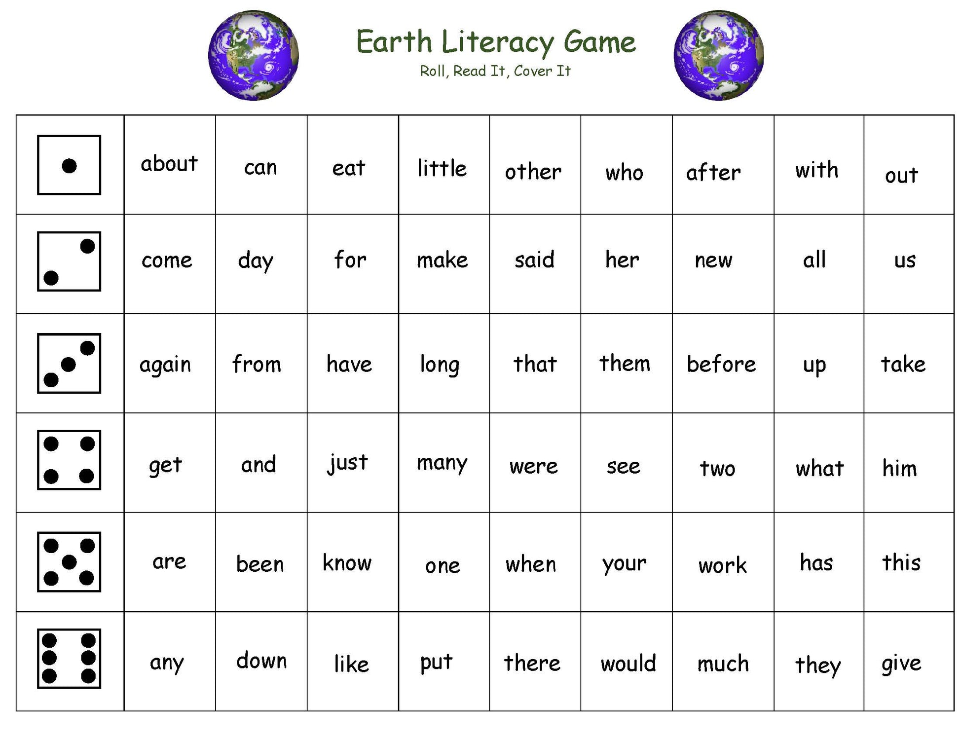 Earth inspired literacy activity for kids