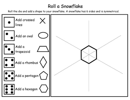 roll a snowflake game math and science activity