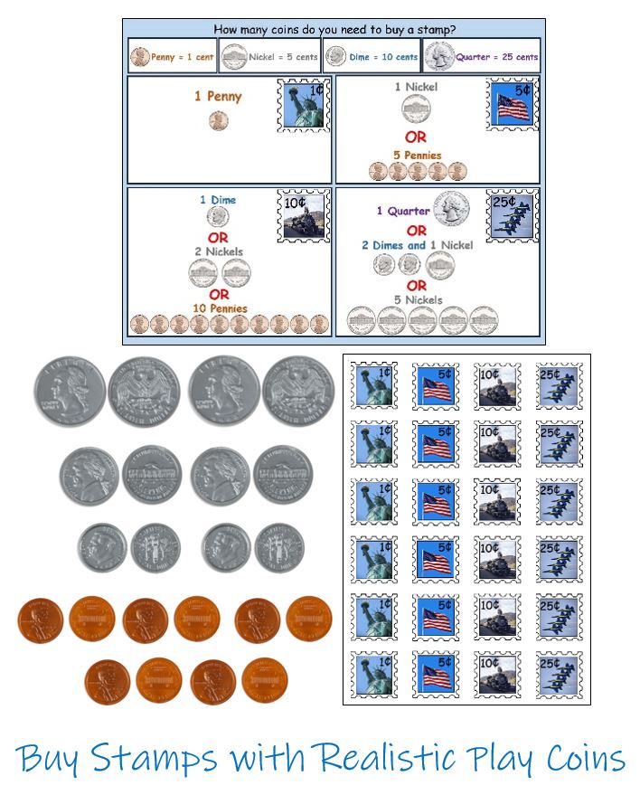 buying stamps game with coins kids